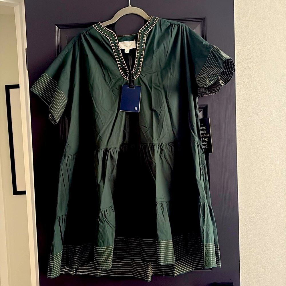 Tuckernuck Pomander Place green tiered dress with link stitching, new with tags